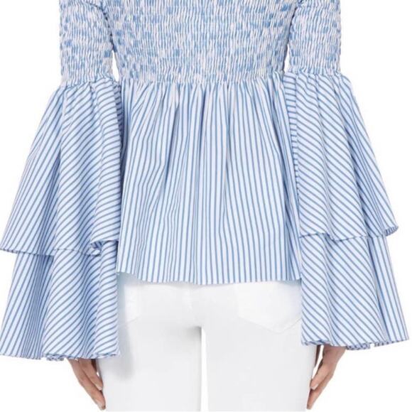 Caroline Constas Appolonia Plaid Off the Shoulder Smocked Top - Picture 4 of 16